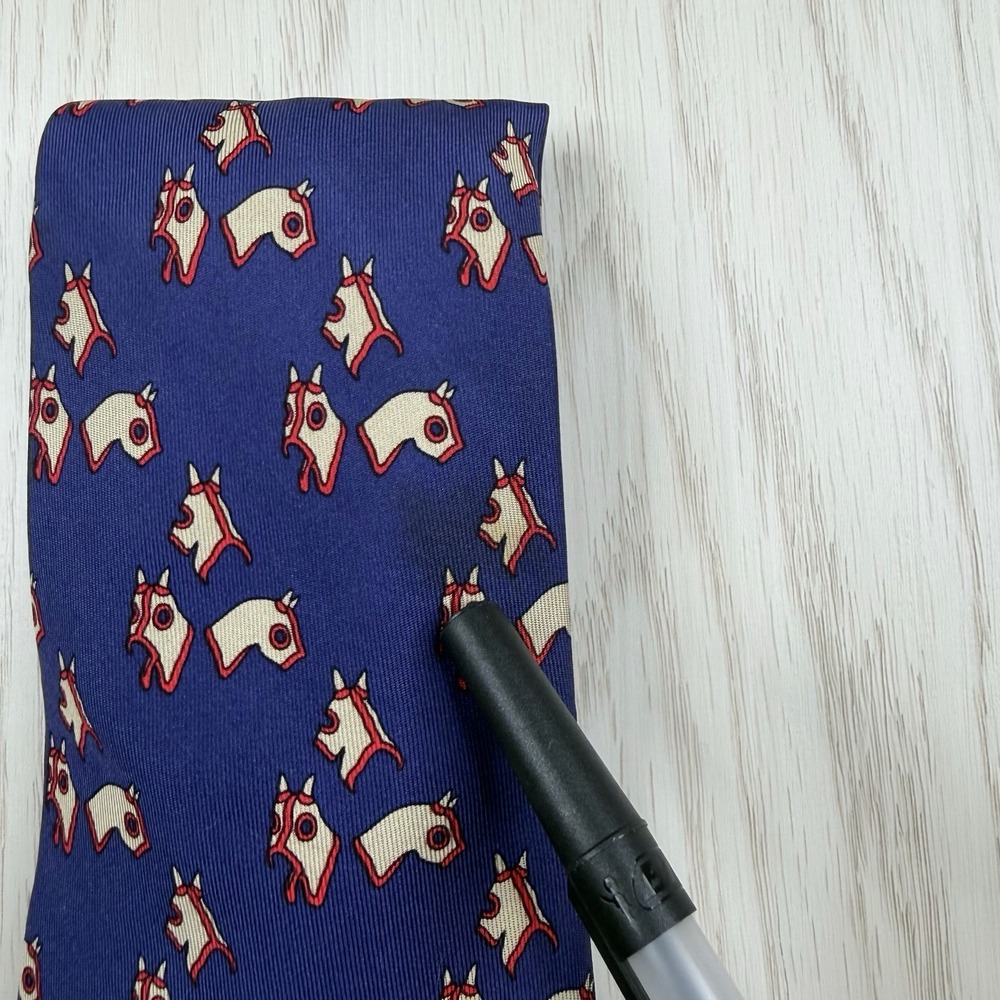 Vintage Hermes Paris Tie Silk 7444 Designer All Over Print Pattern Horse Face - Picture 6 of 8